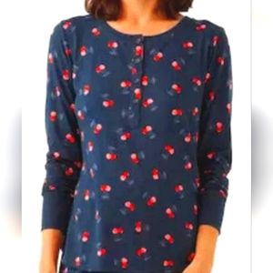 KATE SPADE CHERRY PRINT HENLEY LONG SLEEVE PAJAMA TOP